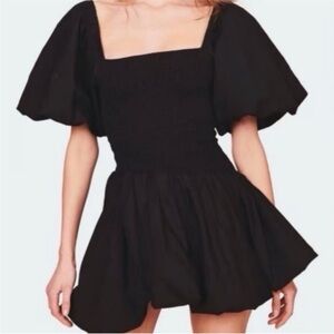 LoveShackFancy Black Mini Dress with Puff Sleeves